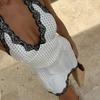 Polka Dot Summer Fashion Backless V Neck Short Dress Sleeveless Loose Slim Fit Print Sexy Party Dress Casual Sweet Lace Halter Neck Elegant Clothing
