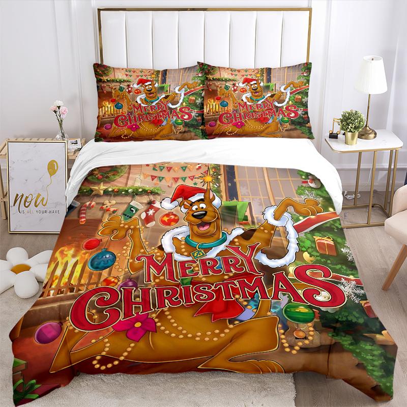 3pcs Scooby Doo's Merry Christmas Adventure Printed Quilt Set - Includes 1 Quilt Cover and 2 Pillowcases, Machine Washable - Suitable for All Sea