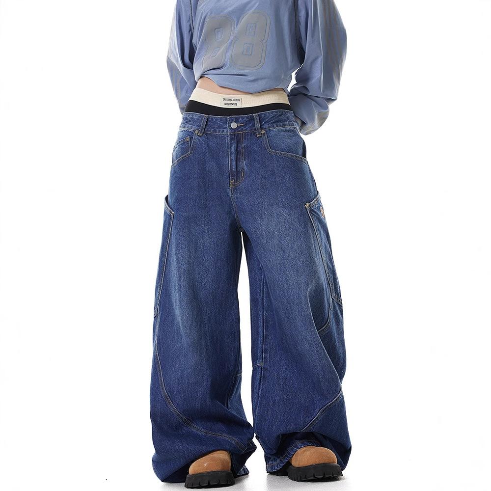 JYL Men's Bootcut Jeans Vintage Design Loose Wide-Leg Floor-Length Denim Pants