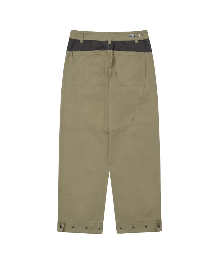 WELLBEING EXPRESS Color Blocked Wide Cotton Pants Khaki Beige