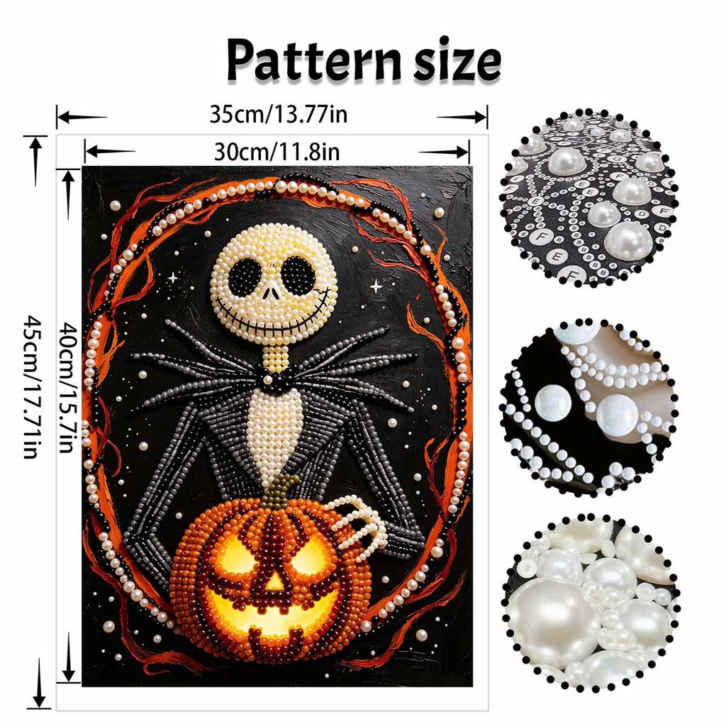 Frameless Pearl Bead Painting Kit Halloween Skeleton Pumpkin Character Design DIY Handmade Craft Canvas for Home Wall Decor Art