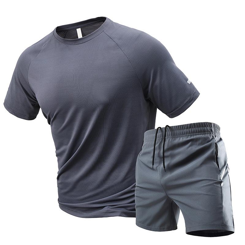 2-Piece Men's Summer Quick drying Sports Suit Breathable Short Sleeved T-shirt Tracksuit Male Sportwear