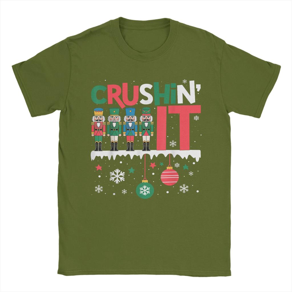Men TShirt Funny Nutcracker Crushing It Ornament Balls Xmas Humor Gifts Humorous Pure Cotton Tees Short Sleeve  T Shirt Clothes