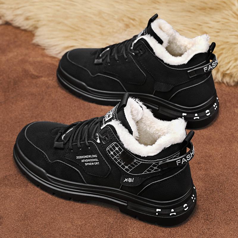 Winter fleece sports and leisure board shoes men's versatile high-top Martin boots winter fleece inner heightening locomotive tide shoes