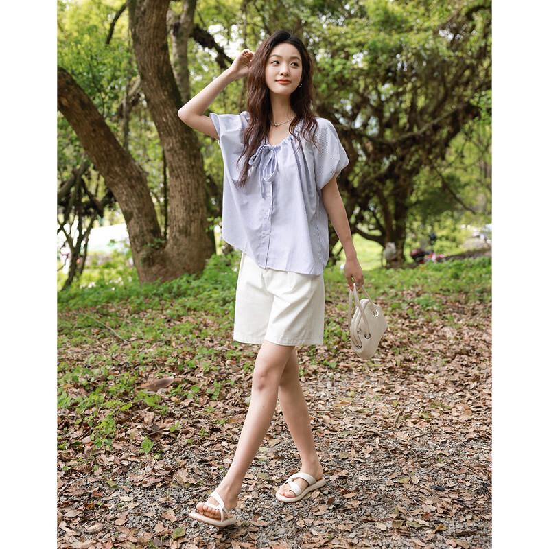 Women's College Style Striped Short Sleeve Shirt