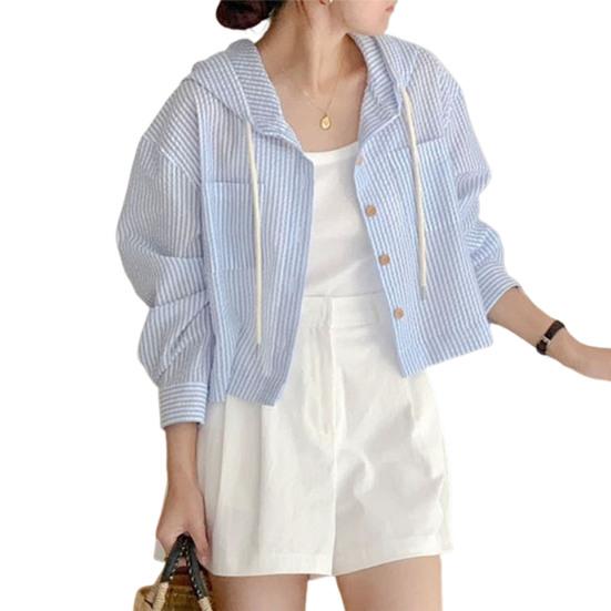 Dameskjorter med striper og knapper, hettegenser med snøring, langermet cardigan, sommer solbeskyttelse