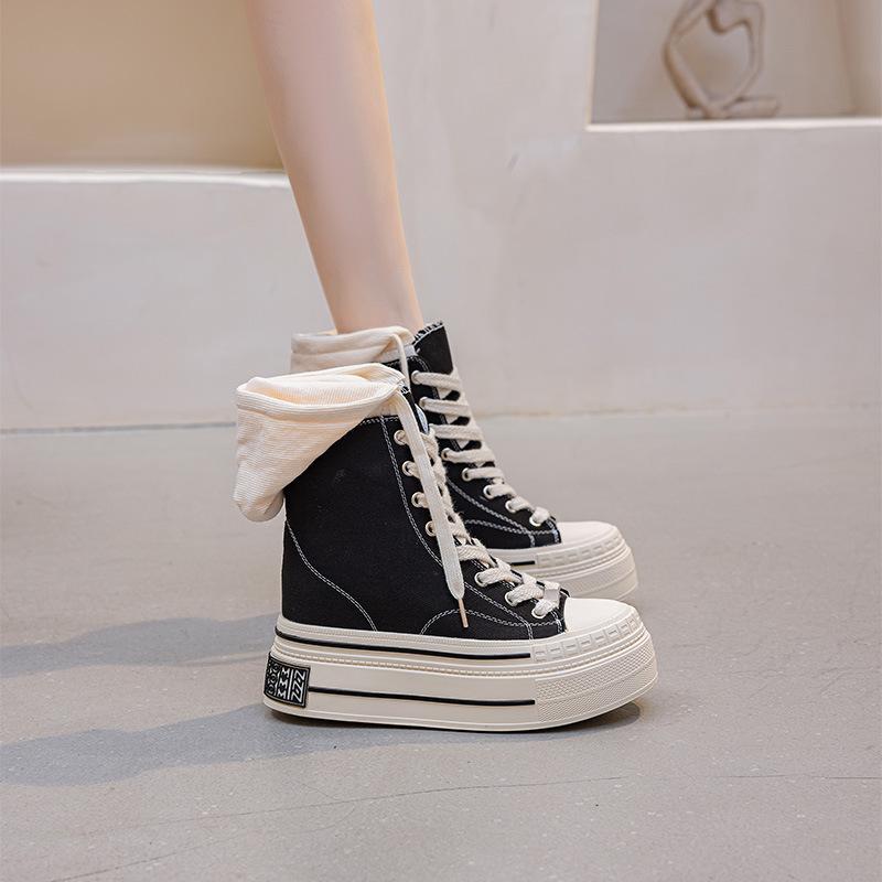 

Холщовые туфли 2025 новые повседневные туфли внутренняя высота увеличение супер высокий каблук 12 см женская обувь два способа носки с чувством дизайна шляпы нишевые 43