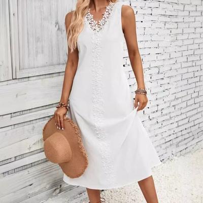 Women's Boho Sleeveless Summer Lace Patchwork Long Dress