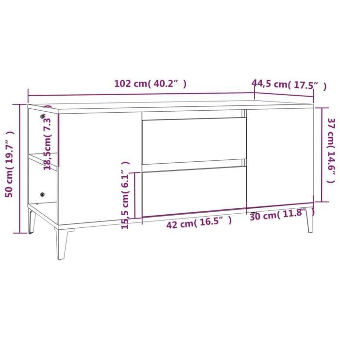 VidaXL Meuble TV Noir 102x44,5x50 cm Bois d'ingénierie 819605