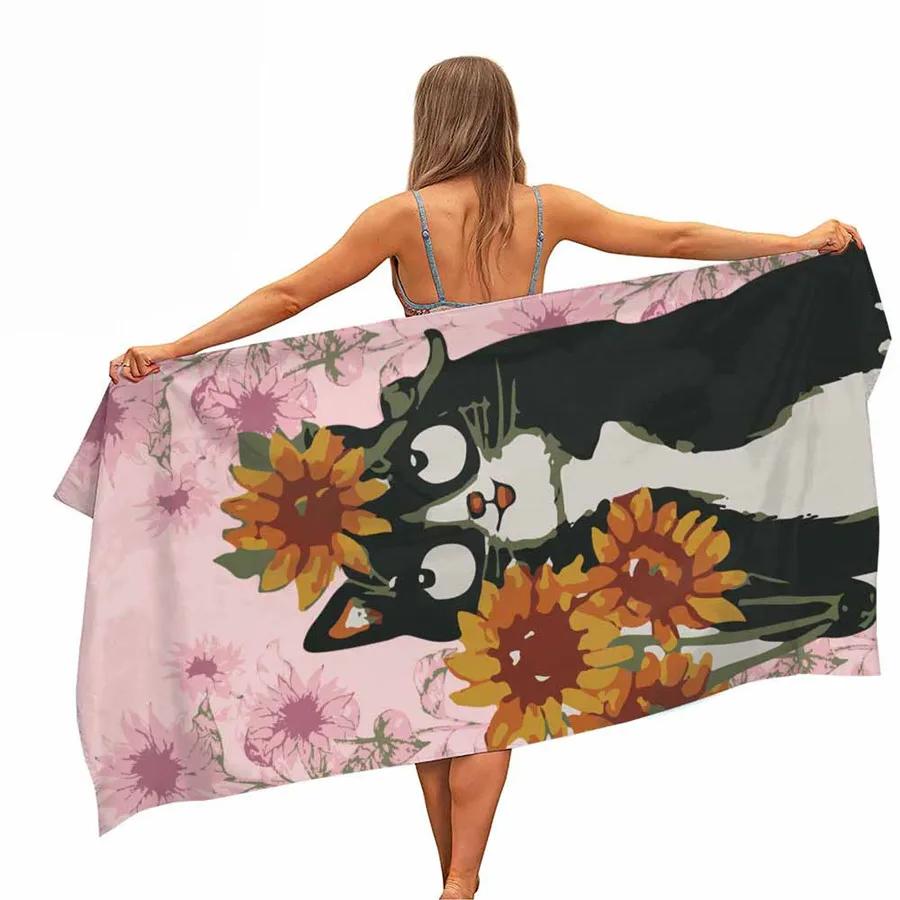 Cartoon Cat Microfiber Pool Beach Towel Portable Quick Fast Dry Sand Outdoor Travel Swim Blanket Thin Yoga Mat Bath Towel