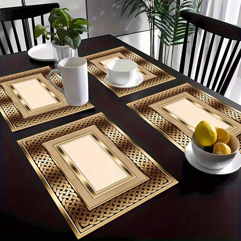 Set da 2/4/6/8 pezzi • Tovagliette Artistiche Boho Chic Vintage • Lussuoso Design Astratto Dorato • Adatto per Feste e Cucina di Tutti i Giorni • Sala da Pranzo,