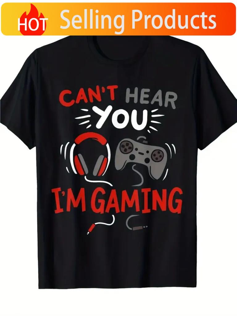 UnisexS Funny Gaming TShirt with Cant Hear You Im Gaming Slogan HeadphonesControllers Graphic Soft Stretch Fabric AllS