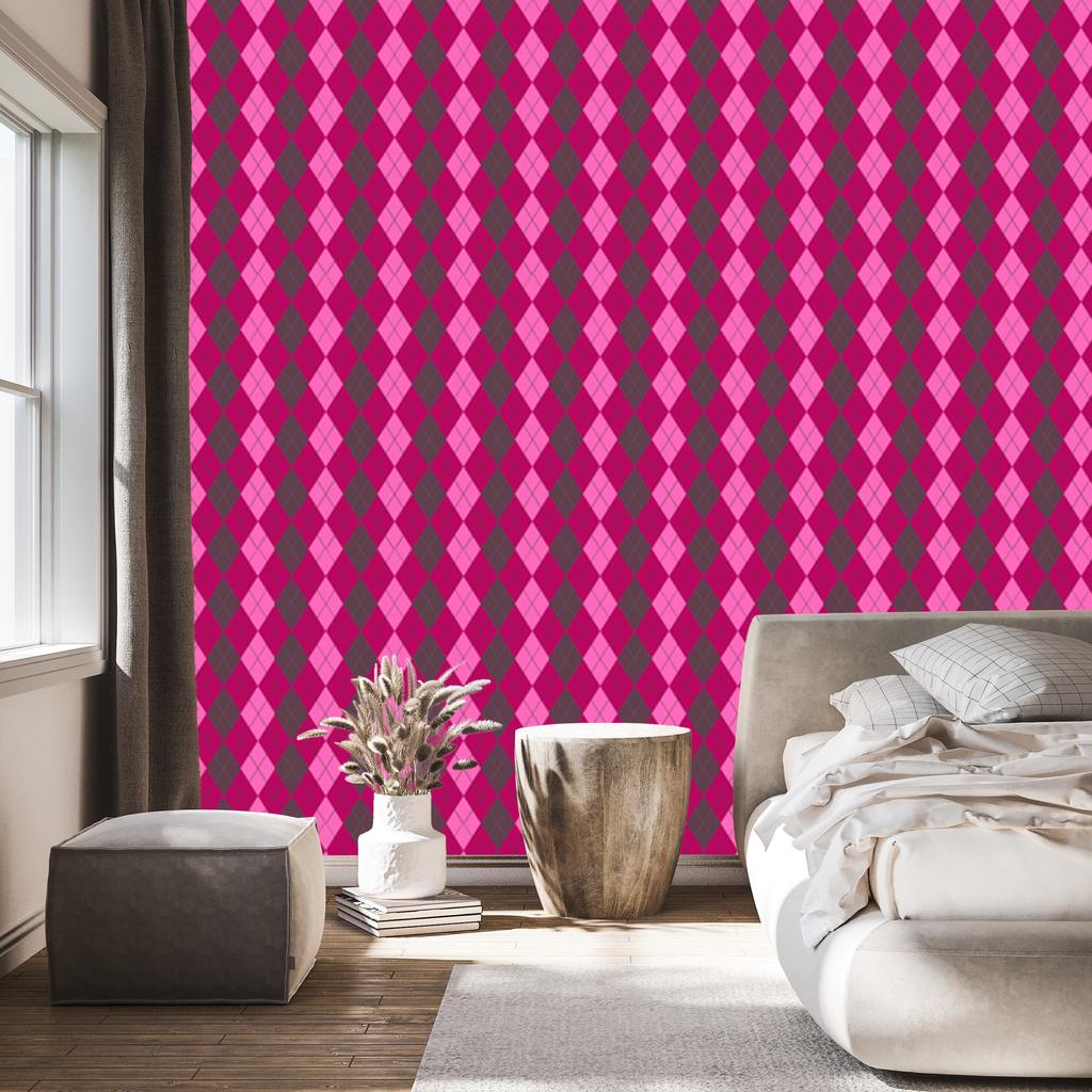 Pink Plaid Wallpaper, Purple and Burgundy for Living Room and Bedroom 50x1000