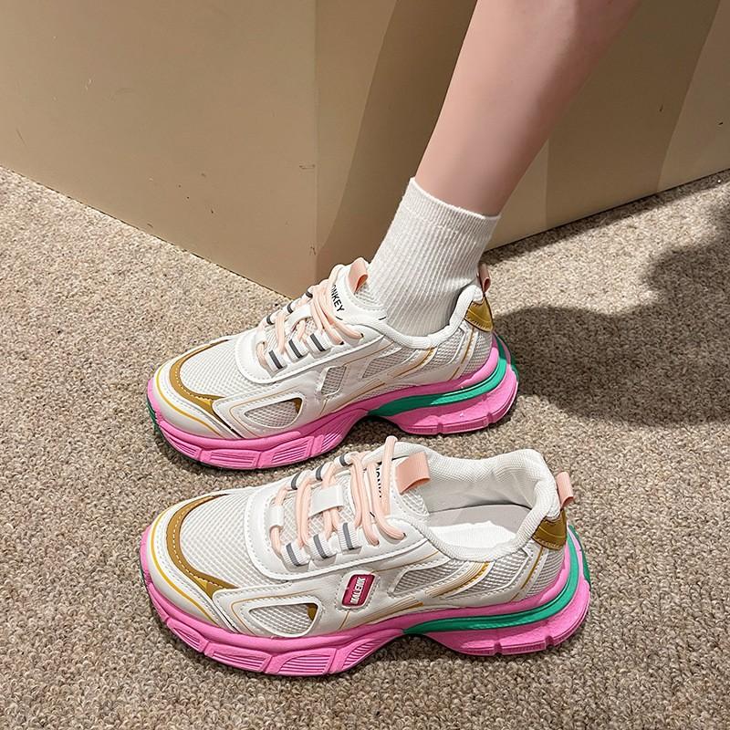 Internet celebrity senior dad shoes women's 2025 spring new thick-soled heightened mesh breathable thin niche sports shoes