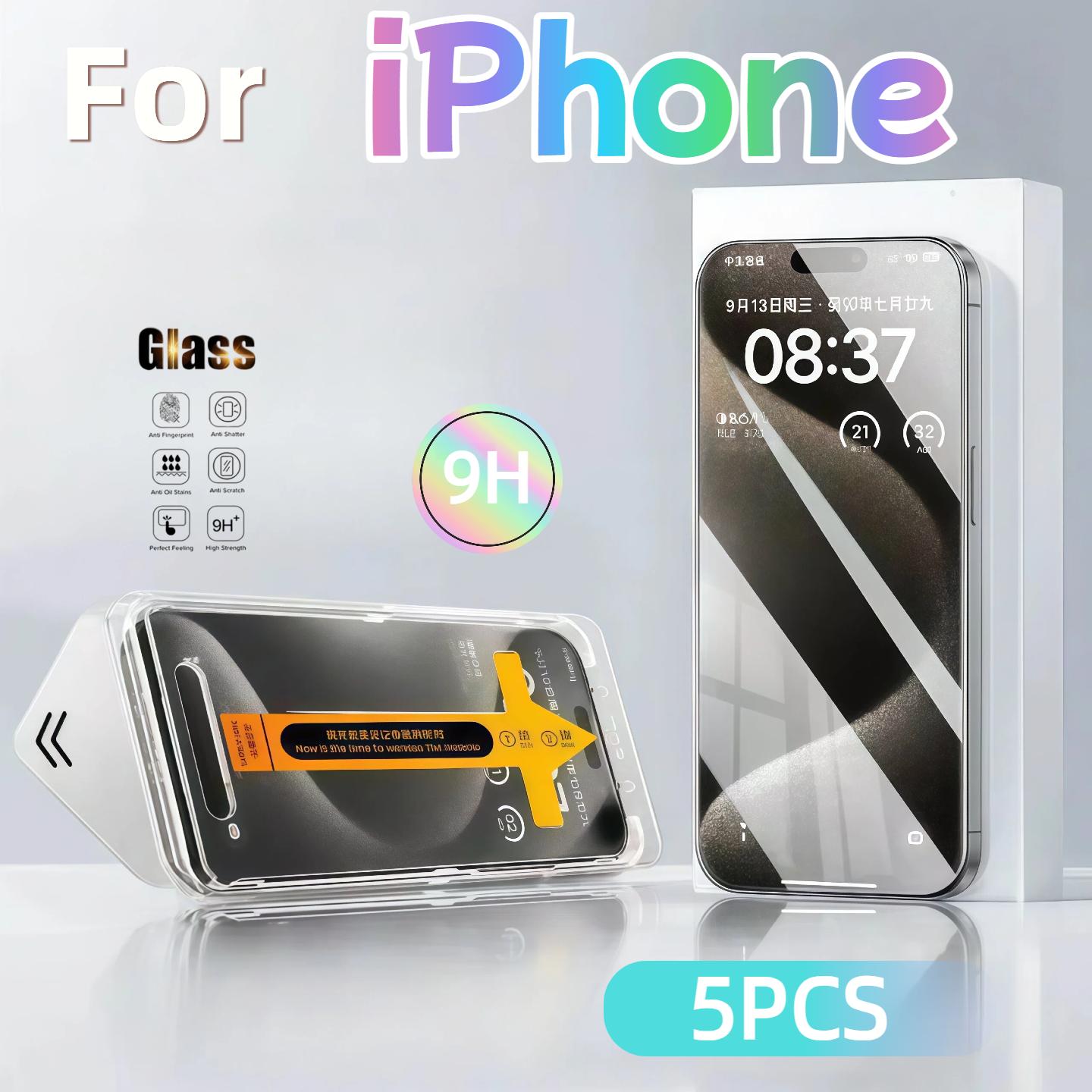 

5PCS Tempered Glass Screen Protector for iPhone 17/16/15/14/13/XS/XR/Pro/Max Easy Install Protective Film for iPhone Models iPhone 14 Pro Max