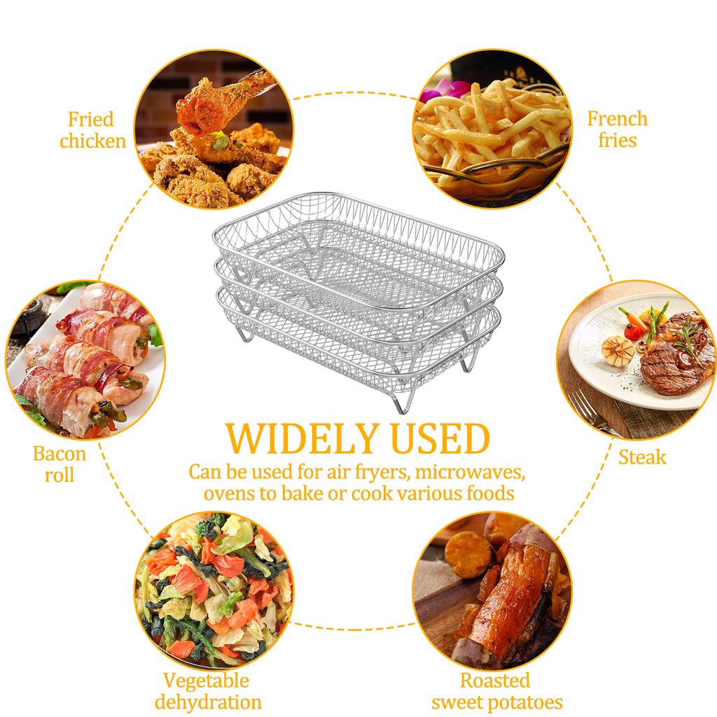 2/3 Tier Air Fryer Rack Stainless Steel Stackable Grill Grid Dehydration Rack Grill Tray Steamer Rack Kitchen Cooking Tools