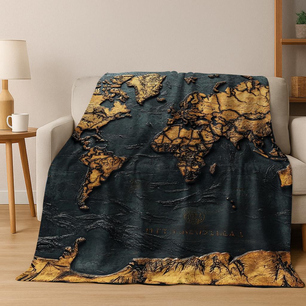 

Retro Navigation Map Compass Flannel Blanket Soft Warm Throw Blanket for Bed Bedroom Room Living Room Travel Camping Picnic Gift 75x90cm