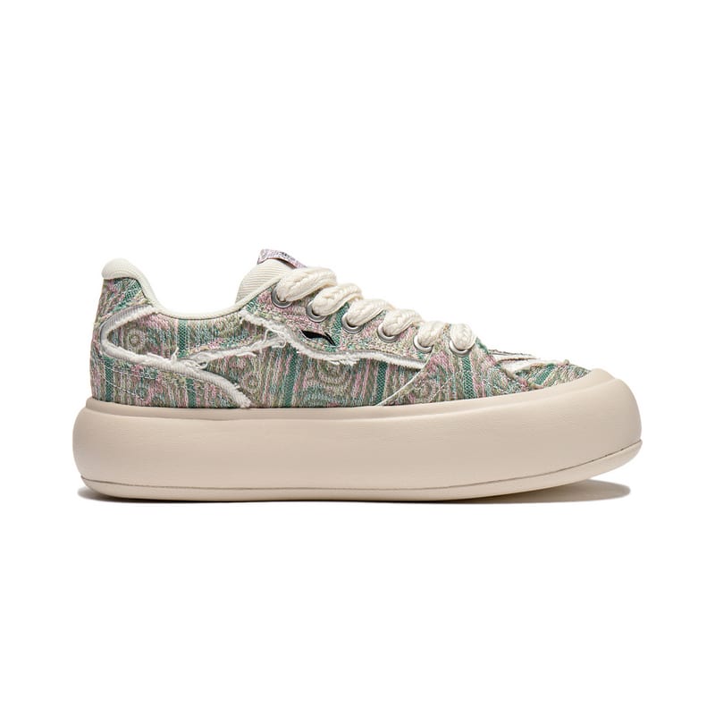 Li Ning Cream Puff Platform Slip Resistant Abrasion Resistant Low top Skateboard Shoes Women's Green AZGU012-7