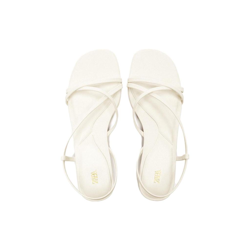 Zara Leather Flat One Strap Sandals Women sandals White 2814210001