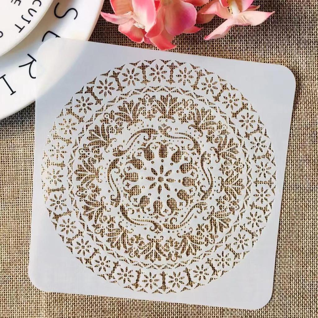 9 Stück/Set 6 Zoll/8 Zoll Mandala Runde Geometrie DIY Schichtschablonen Malerei Scrapbook Ausmalen Prägung Album Dekorative Vorlage