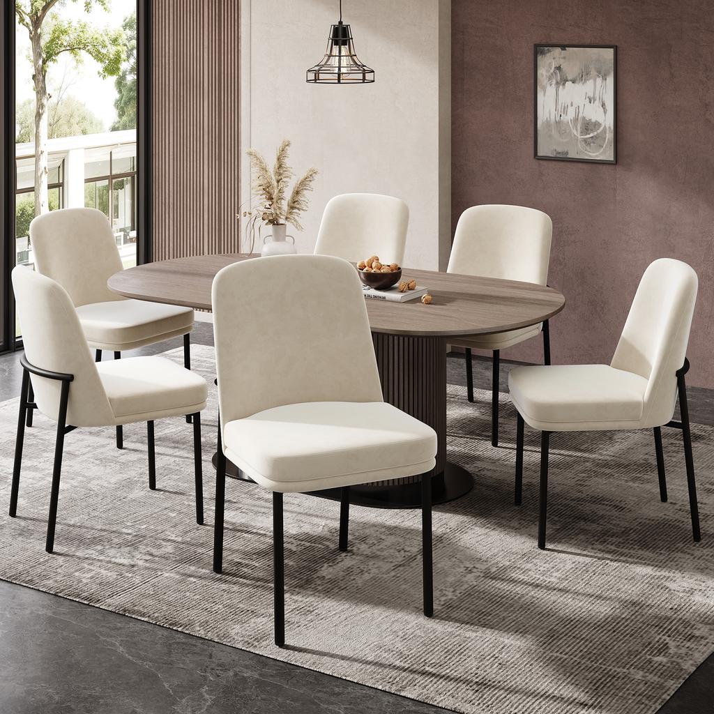 Dining Chairs Set of 2, with Thickened Seat Cushions and Metal Legs, Suitable for Dining Room, Living Room and Cafes, Black Frame, Velvet, Beige