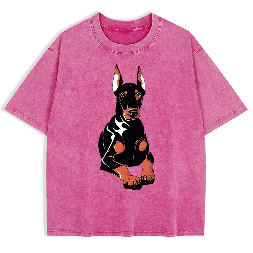 Doberman Dog Printing Washed T-Shirts Mens Cotton Short Sleeve Tops Summer O-Neck Oversized T Shirts Basic Clothes