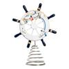 Nautical Ship Steering Wheel Tree Topper Wooden Steering Wheel Christmas Treetop Ornament with Shells Ropes And Fish for Beach Theme Home Decor