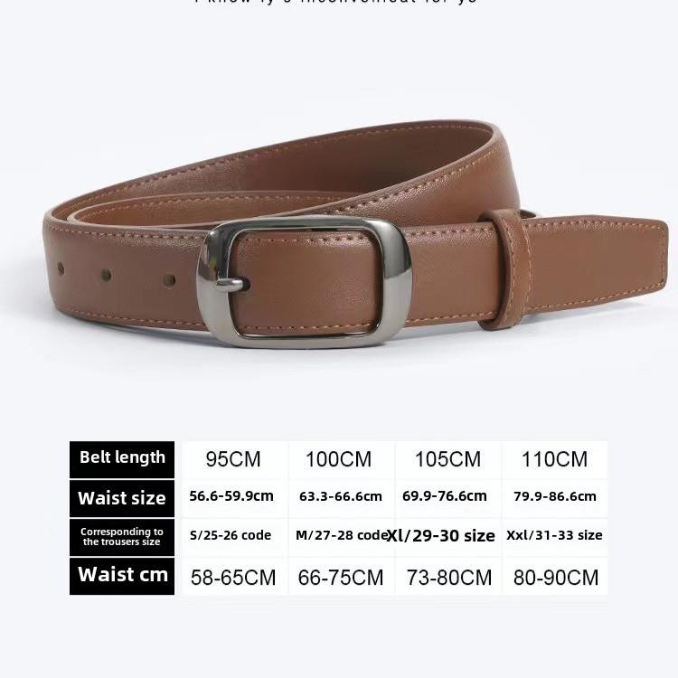 Women's Genuine Leather Belt: Stylish, Versatile Buckle, High-Grade Design for Jeans, Simple Cowhide.