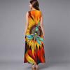 Ladies Oversized Sleeveless Crew Neck Dress Bright Mixed Tropical Foliage Flowy Calf Length Dress