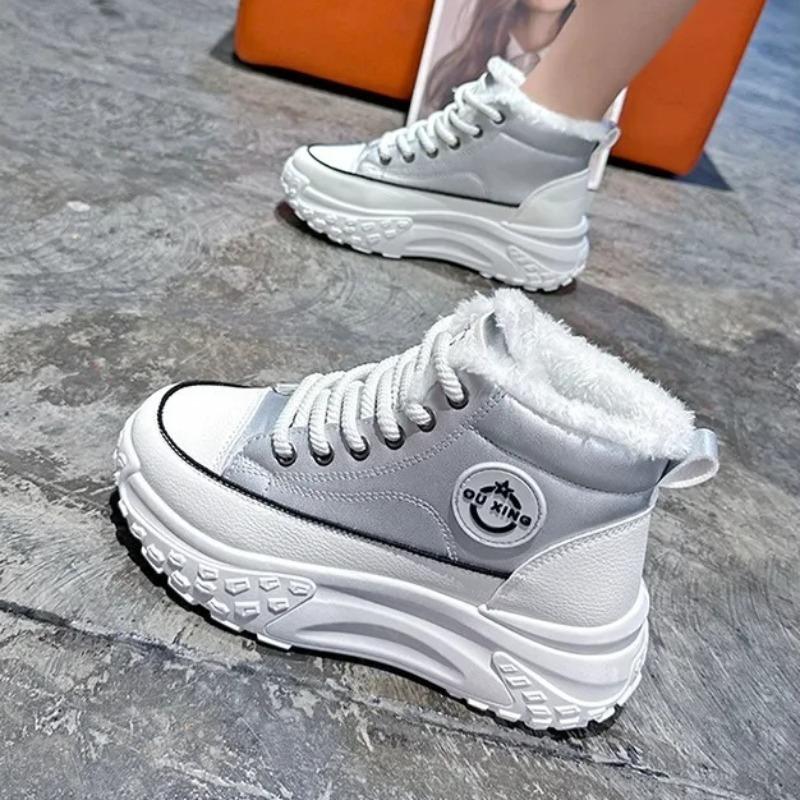Women's Winter High-top Little White Shoes Fleece Lined Thickened Warm Cotton Shoes Women's Fashion Outdoor Sneakers Botas Mujer