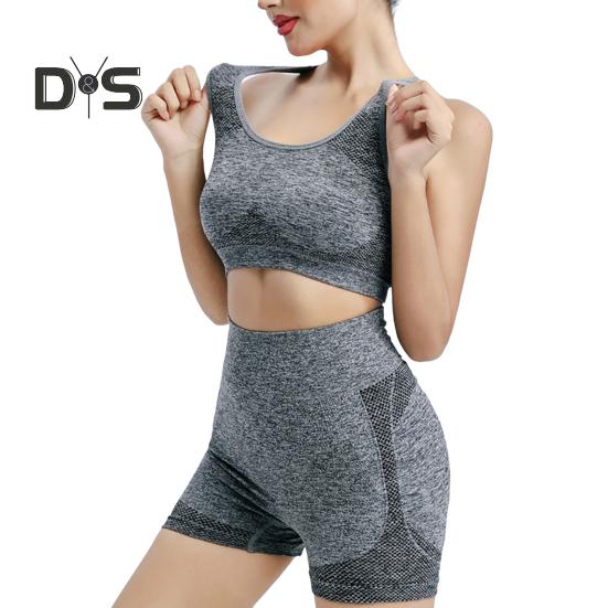 

Женский спортивный костюм из 2 предметов, жилет без рукавов с пуш-апом и нагрудными накладками, бесшовные быстросохнущие шорты с высокой талией, спортивная одежда для йоги, фитнеса, повседневная одежда L серый