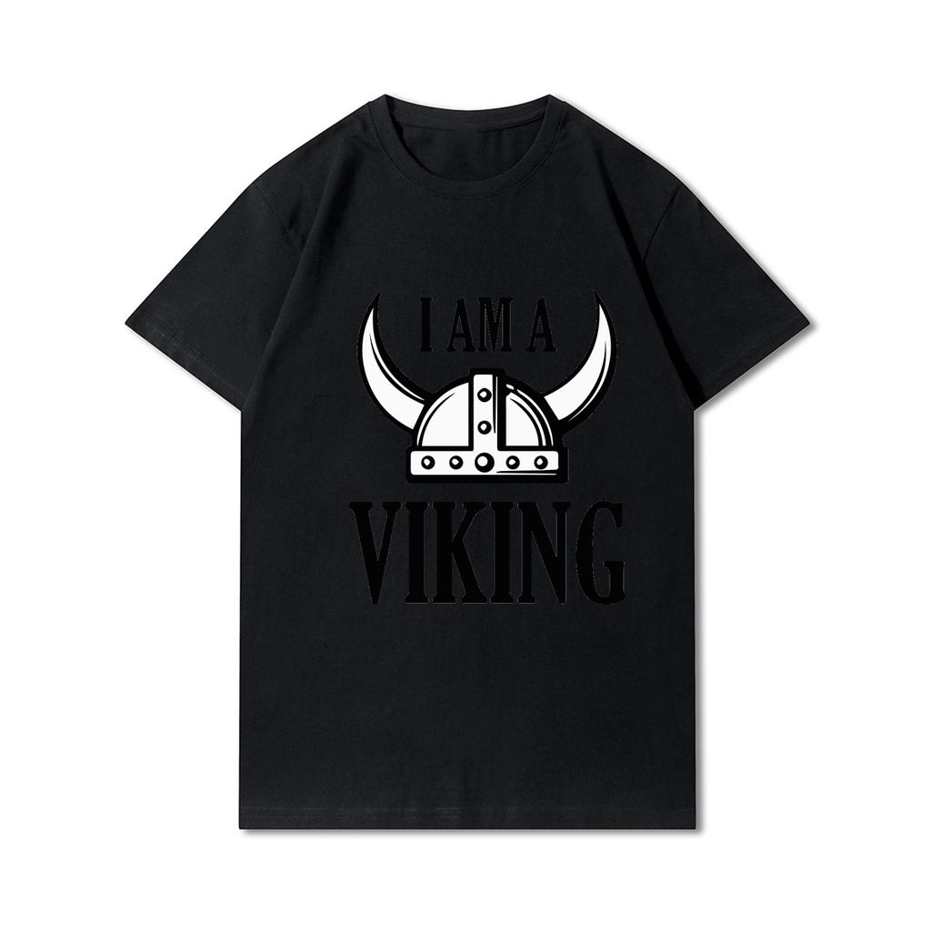 100% Cotton Summer Men T Shirts Viking Vintage Skull Beard with Headphone Printed Casual Top Tees