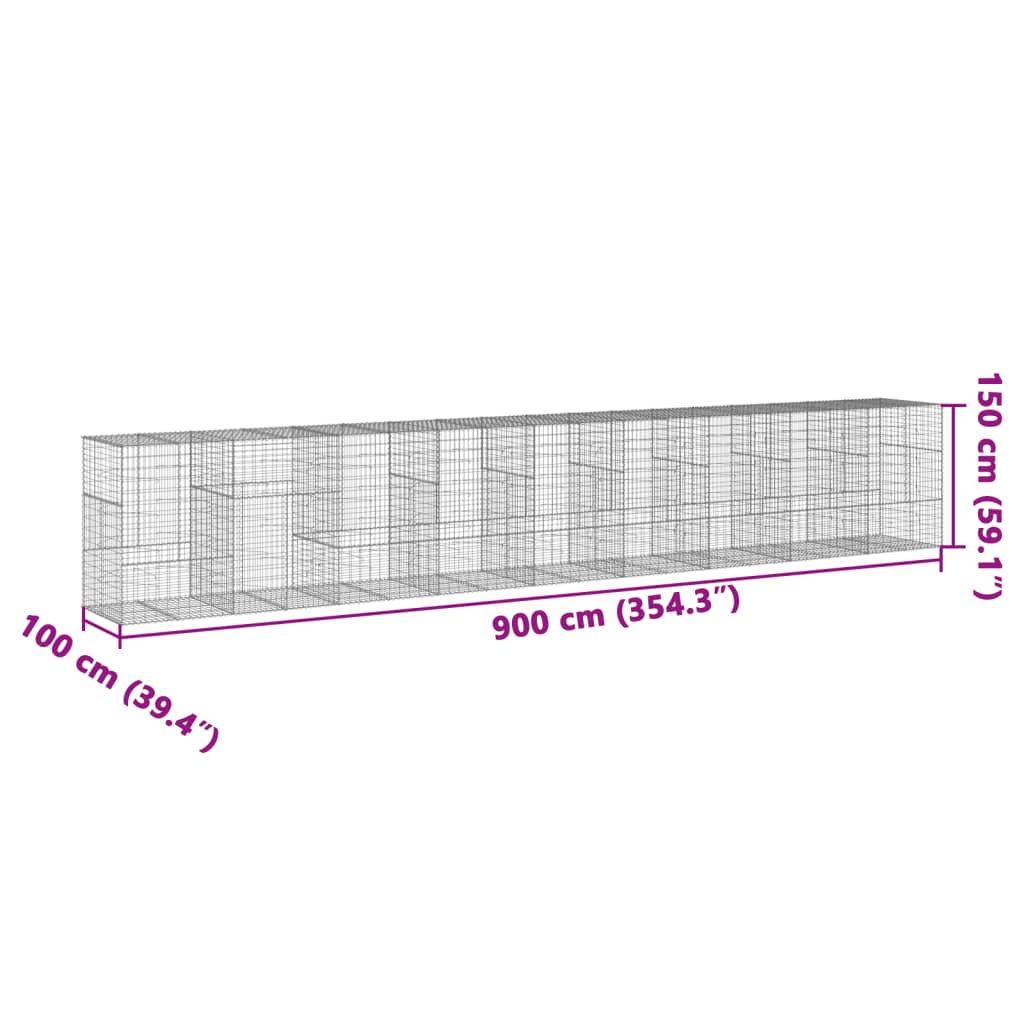 Gabion with Lid 900 X 100 X 150 Cm Galvanized Iron