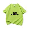 Kids Cotton T Shirt Peeking Black Cat Graphic Print Crew Neck Short Sleeve Tee Casual Breathable Boys Girls Summer Tops