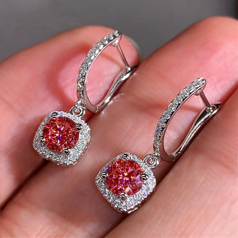 Huajie Sparking Cubic Square Zirconia Pendant Earrings for Women Banquet Female Accessories  Fashion Ear