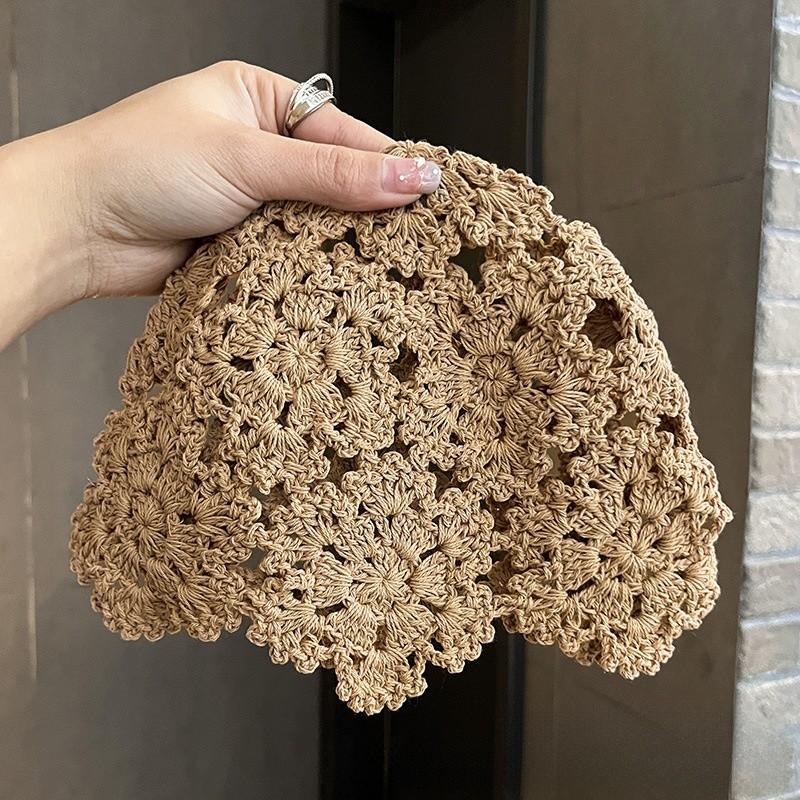 Knitted Floral Pattern Wool Hat For Women Spring Summer Breathable Fashion Accessory
