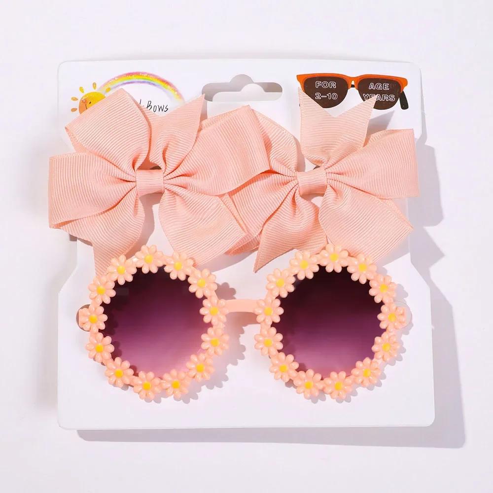 1Set Children Headwear Glasses Solid Soft Bowknot Head Bands Girls Lace Barrette Retro Headbands Sunglasses Kids Hair Band Sets