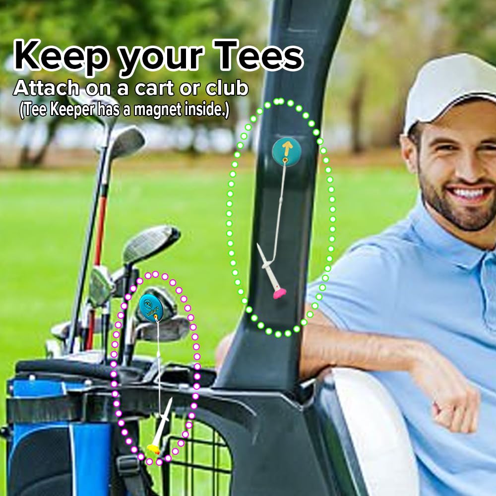 Birdie79 Easy Golf Tee Set 30 Tees Per Available In 3 Vibrant with Magnetic Tee Adjustable Height Directional and Silicone Stoppers – Pack, Colors,