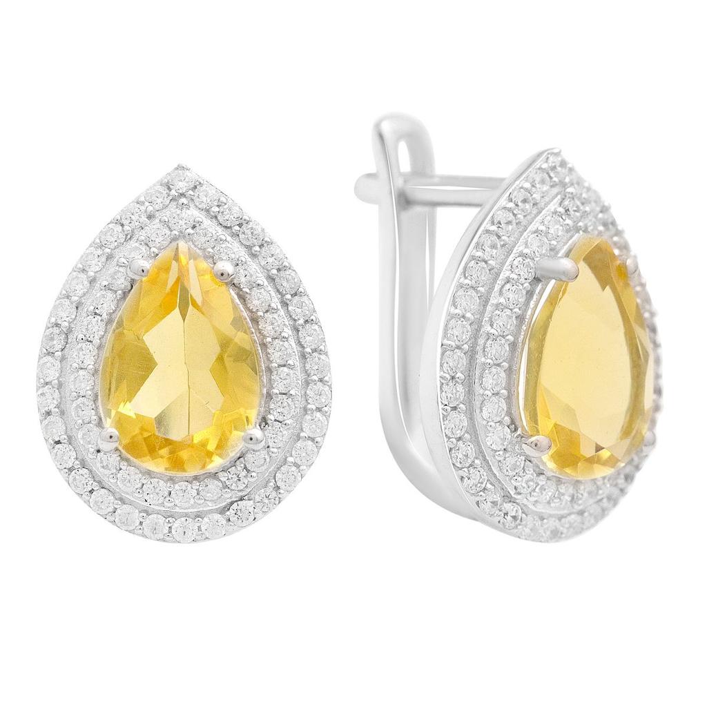 Серебряные серьги с цитрином nano 4.605ct, фианитами (2212843)