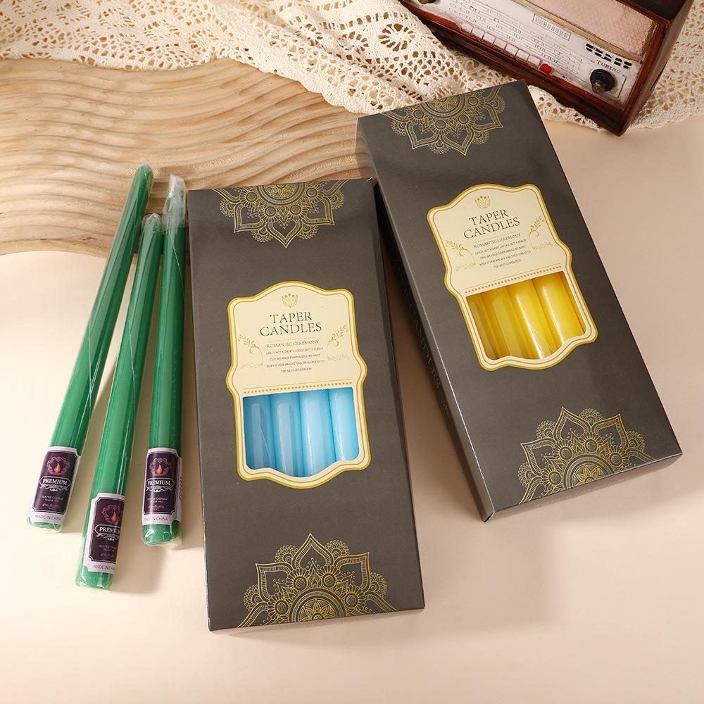 12-pack European Classic Colorful Long-stem Candles for Household Power Outage Emergency Taper-less Candles