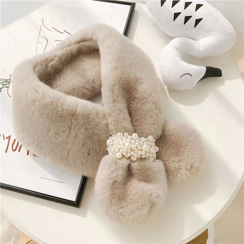 Women Winter Faux Rabbit Fur Scarf Warm Soft Neck Warmer Korean Style Collar Cozy Neck Shawl for Autumn Winter Fashion Accessory