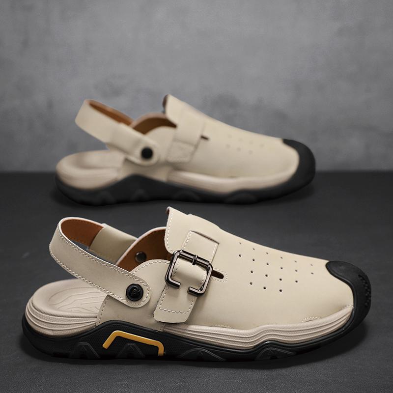 

Мужские перфорированные кожаные сандалии Летние классические шлепанцы двойного назначения Мягкие повседневные удобные уличные пляжные сандалии для ходьбы 45