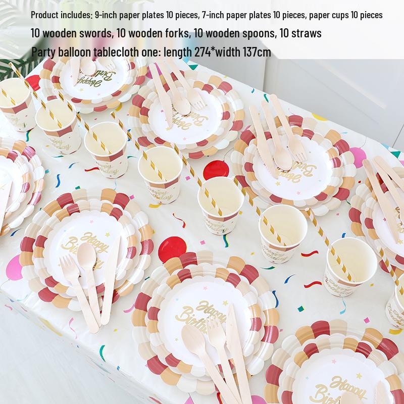 Kids' Party Disposable Tableware: Birthday Tablecloth, Cake Plates, and Dessert Table Decor
