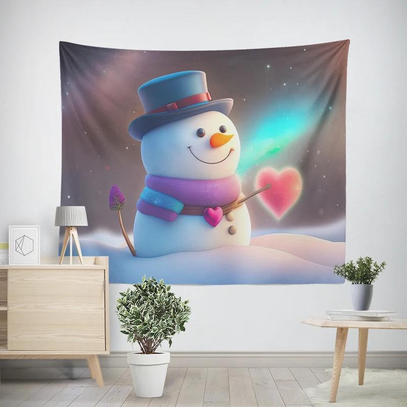 Christmas New Year Pink Snowman Pattern Living Room Bedroom Decorative Tapestry