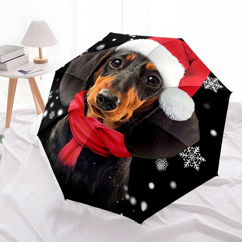 1pc Christmas Dachshund Ornament Umbrella with Plastic Handle,Suitable for All Seasons Home Travel Outdoor UmbrellaDD225