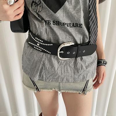 Gothic Rivet Wide Belt Y2k Dress Jeans Belt Versatile Women's Waist Belt  Streetwear