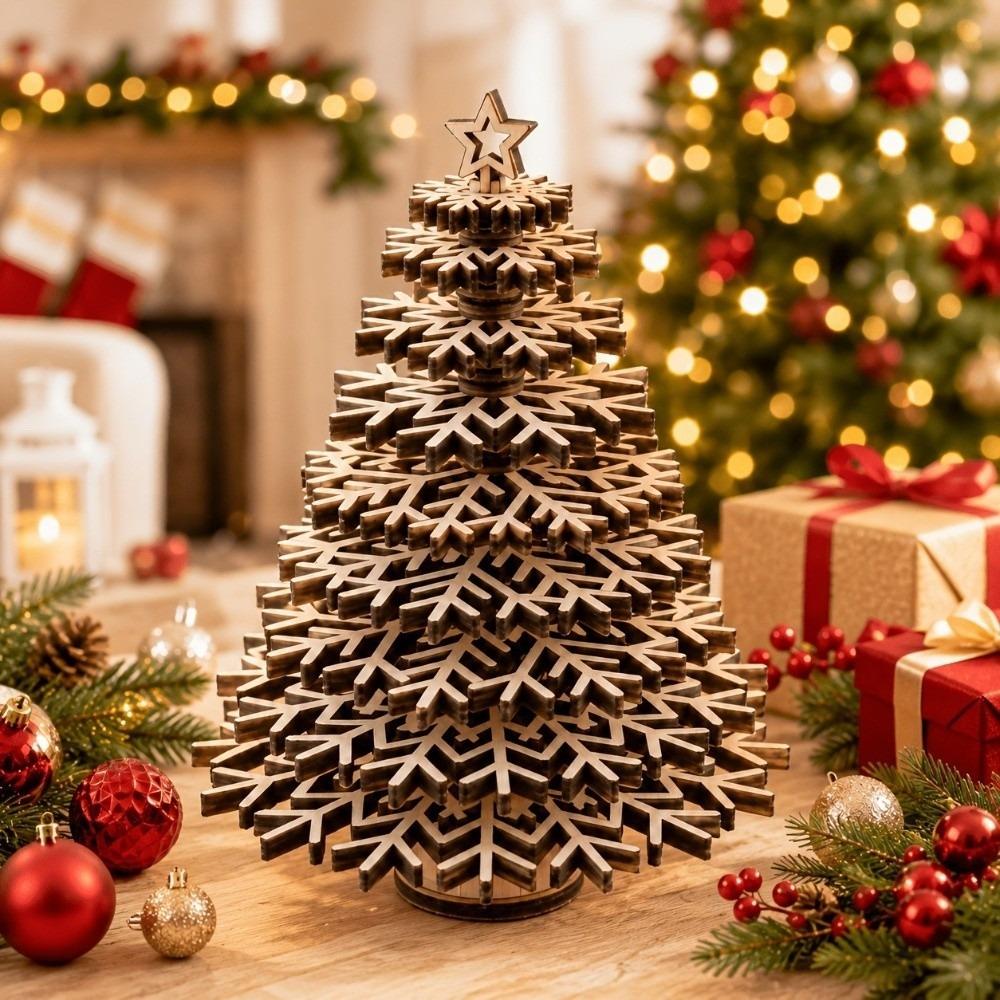 Wooden Christmas Tree Ornament Colorable Snowflake Plate Christmas Decoration DIY Self Installation Christmas Tree Statue