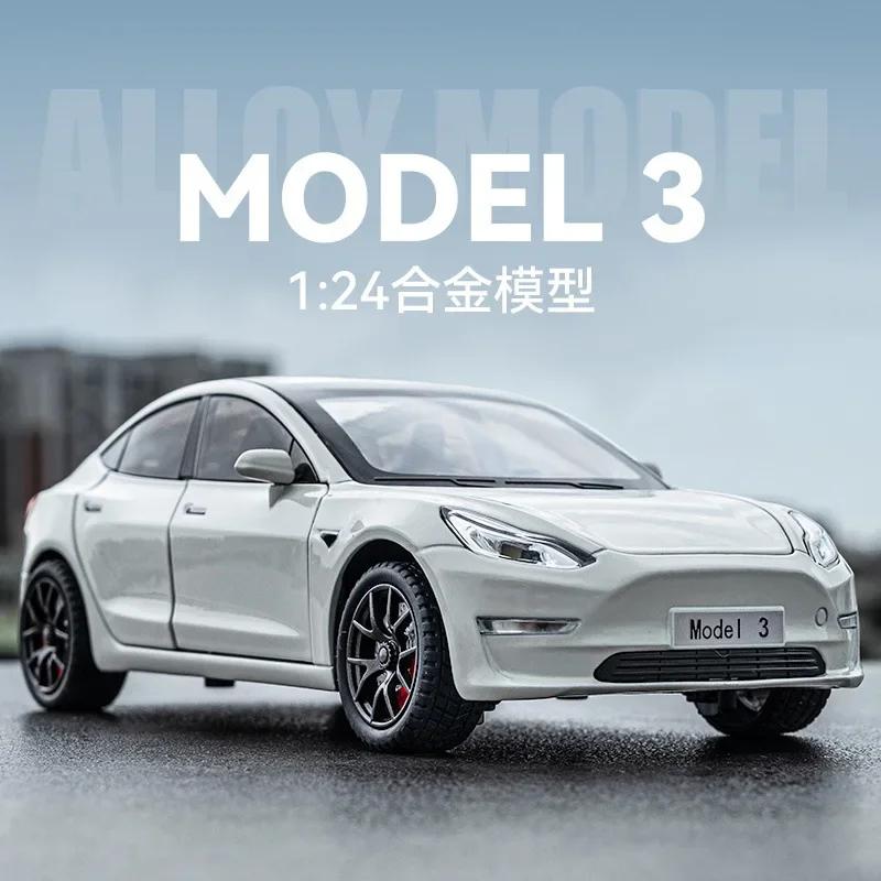 1:24 Model 3 Diecast Toy Car Model Pull Back Doors Openable Sound & Light Educational Collection Gift For Kids