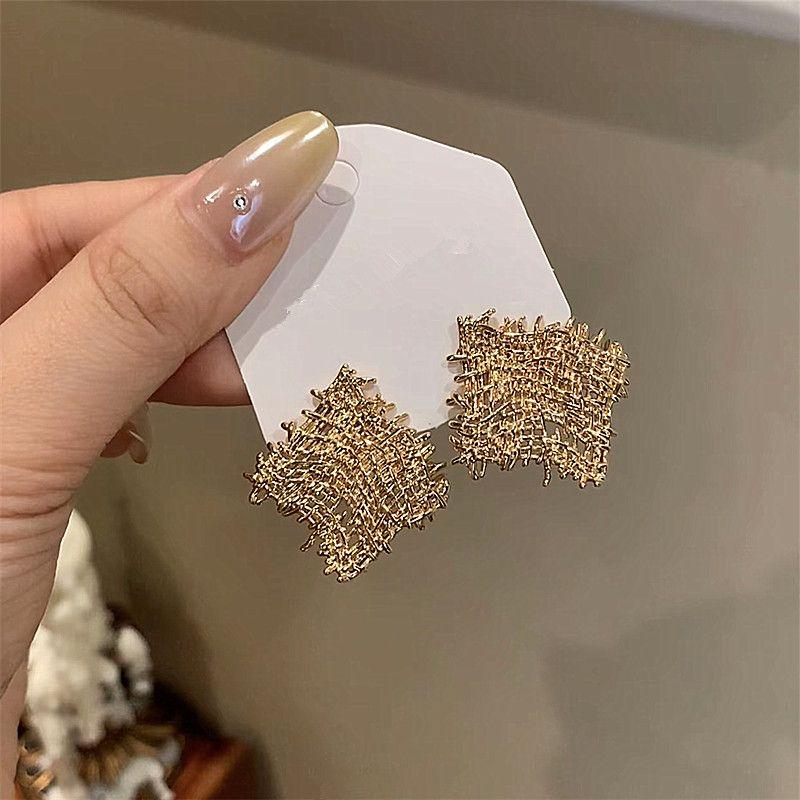 925 Silver Needle Gold Geometric Cut Out Mesh Earrings Elegant Personalized Niche Design Fashion Style Exaggerated Earrings Women Geometric Mesh Earrings