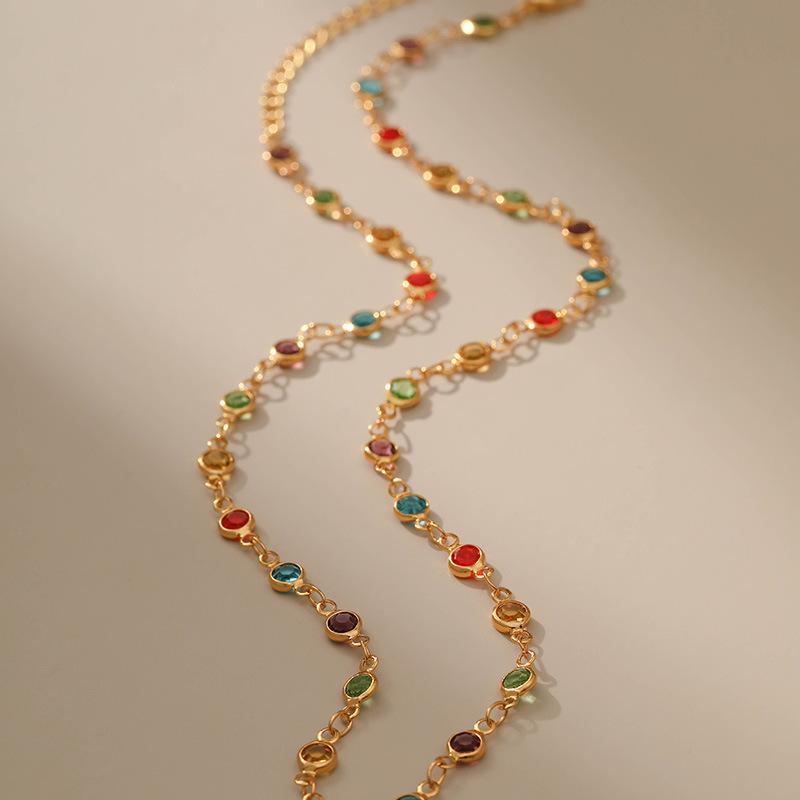 18K Gold-Plated Ethnic Necklace with Colorful Zircon, Adjustable Length